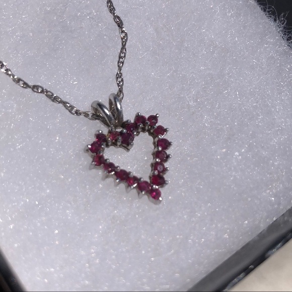 Garnet and Sterling Silver Heart Necklace - Picture 1 of 8